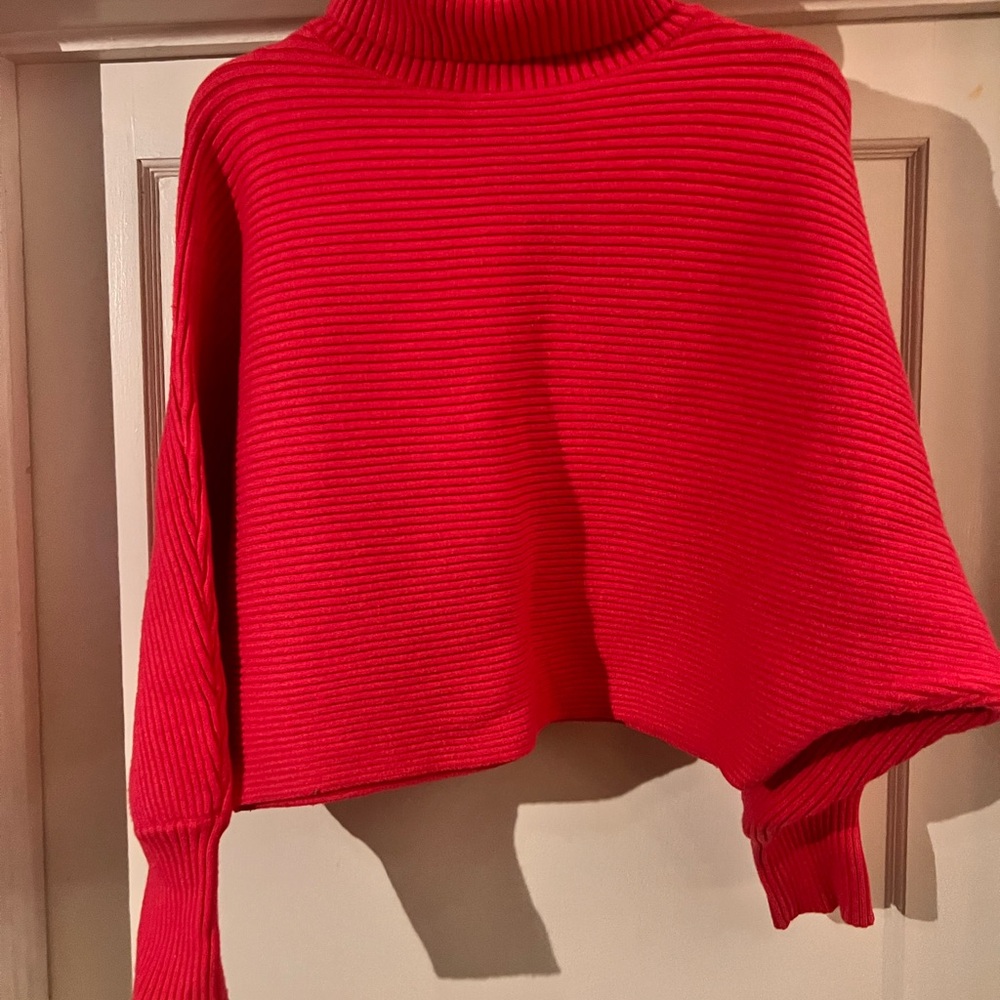 Red Turtleneck Ribbed Sweater